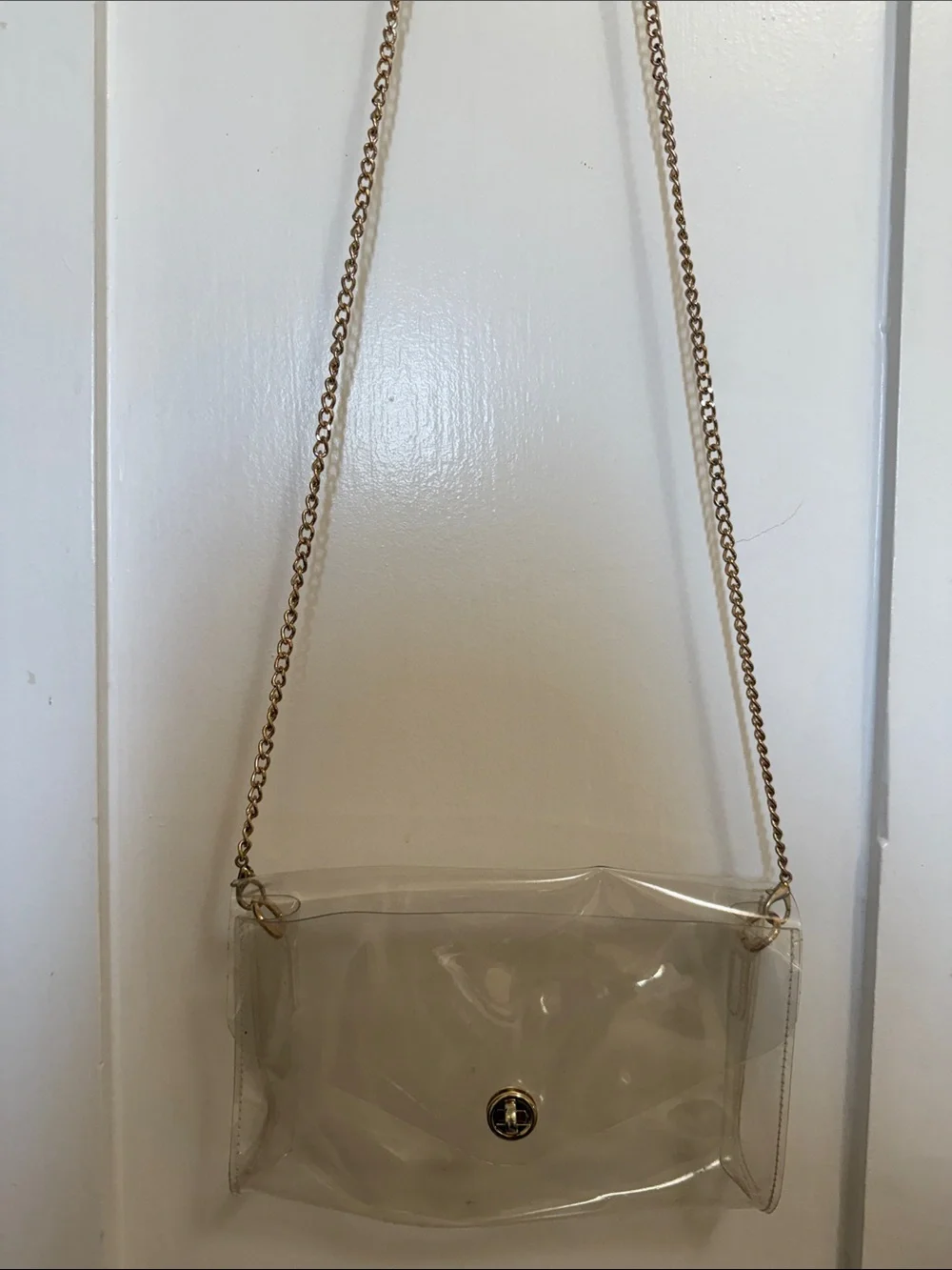 Clear Crossbody Bag with Gold Chain Strap